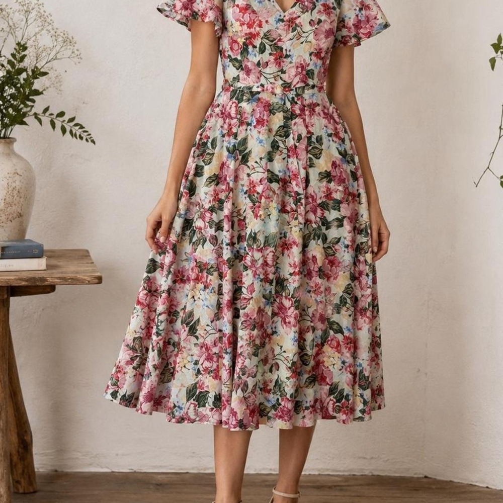 Vintage-inspired floral midi dress